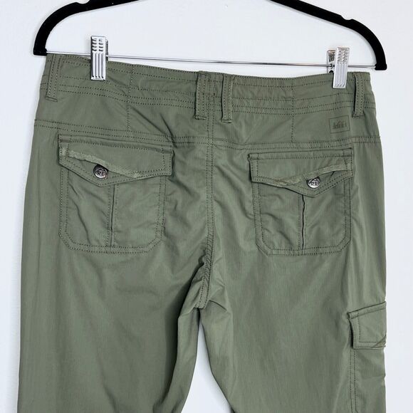 Rei Cargo Pants Women 6 Flat Front Convertible Roll Tab Drawstring Hiking Green - Picture 5 of 7